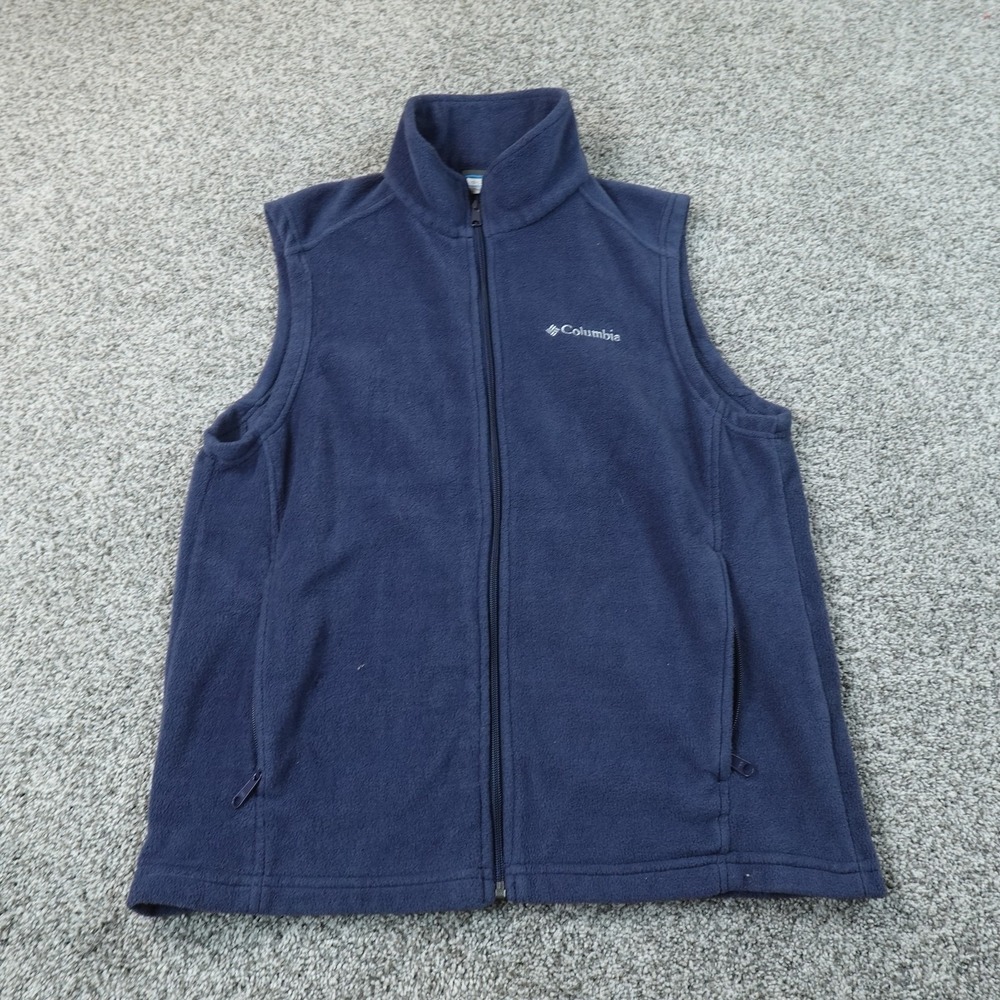 Columbia Vest Mens M Blue Fleece Full Zip Outdoor Hiking Lightweight Casual Top